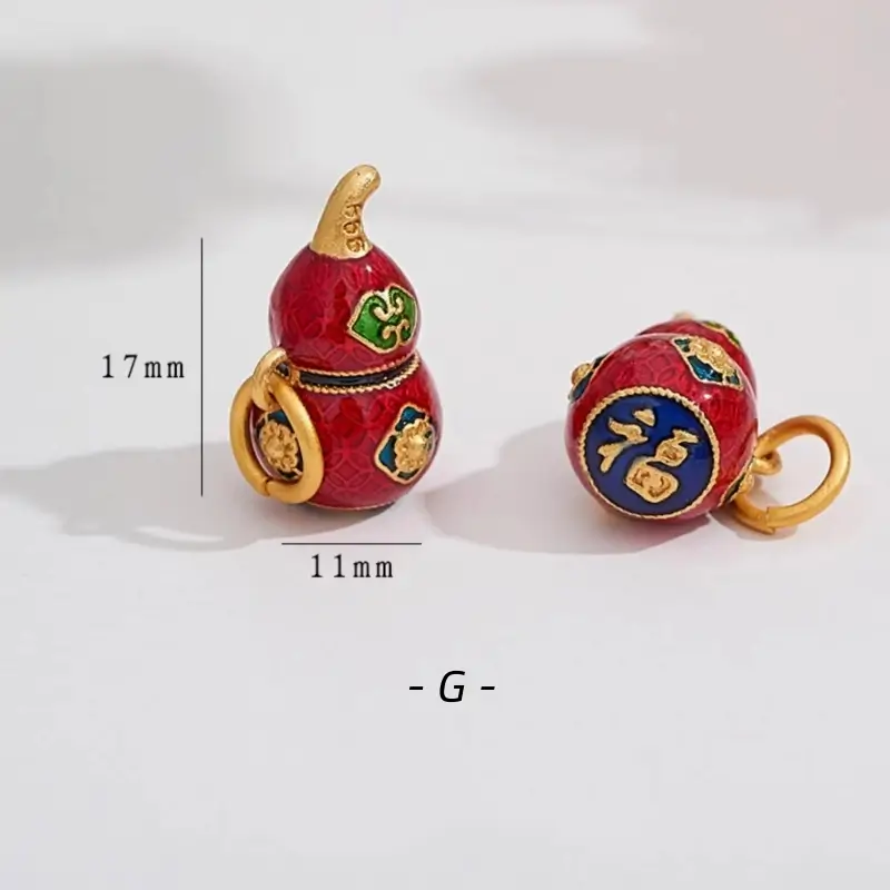 Style G 17mm x 11mm red enamel cloisonne gourd charm with gold lucky symbol.