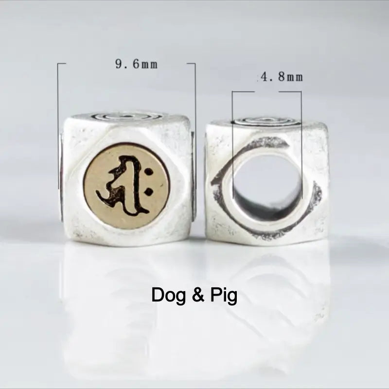 S925 Silver Inlaid Copper Large Beads | Zodiac Guardian Buddha Sanskrit Seed, DIY Bracelet Spacer Beads-LuckyCharms.Shop