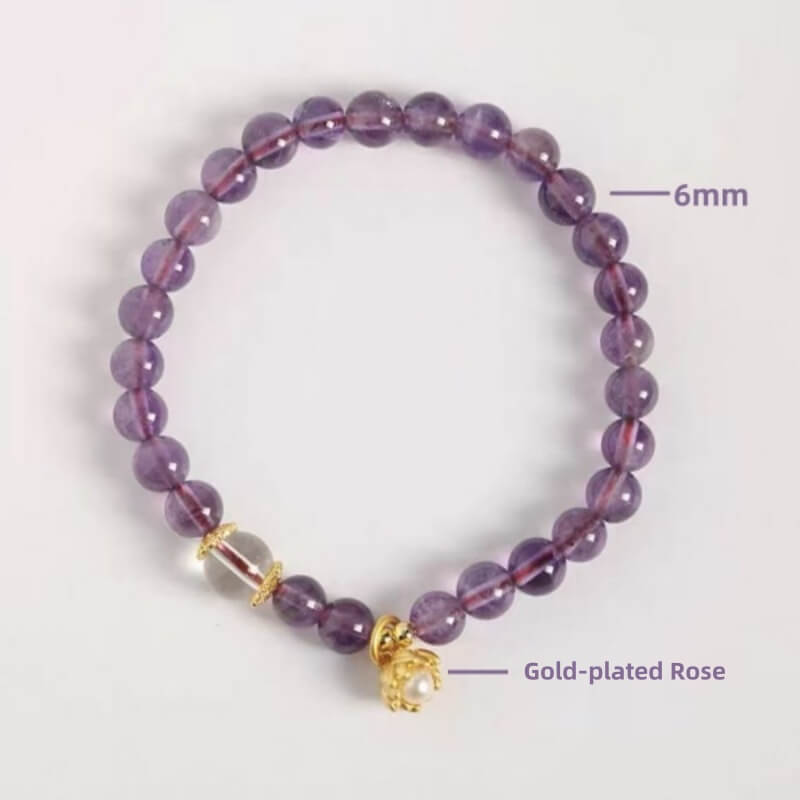 LuckyCharms Natural Amethyst Purple Rose Single-Stand Bracelet