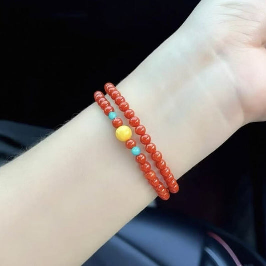 LuckyCharms Natural Southern Red Agate Turquoise Amber Bracelet