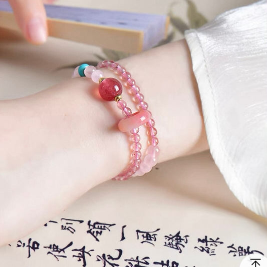 LuckyCharms Natural Strawberry Quartz Pink Love & Luck Blessing Bracelet