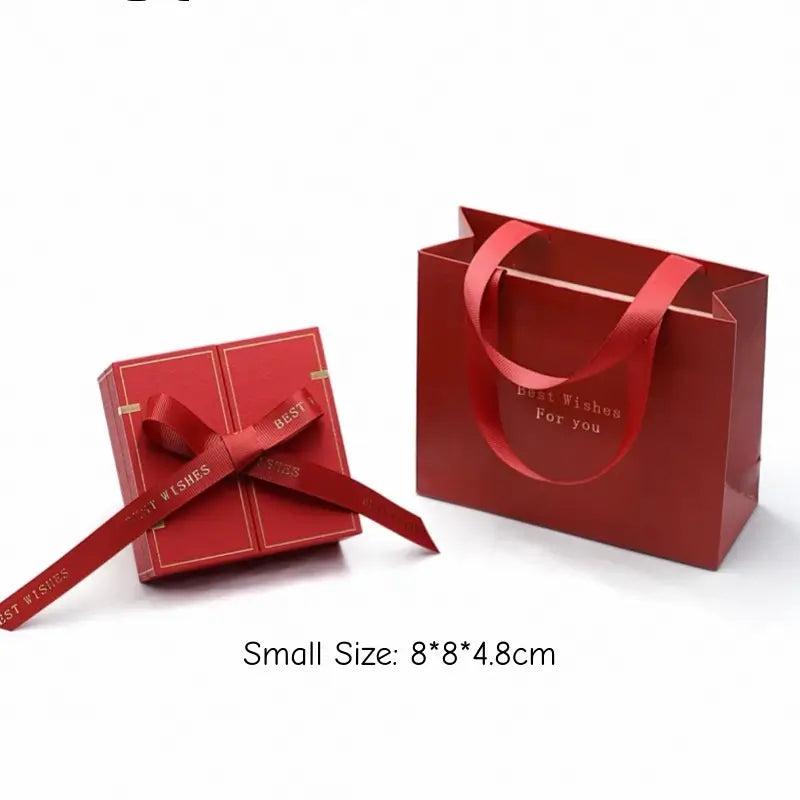 Red Bow Double-Door Jewelry Box & Gift Bag Set - Romantic Gift Packaging