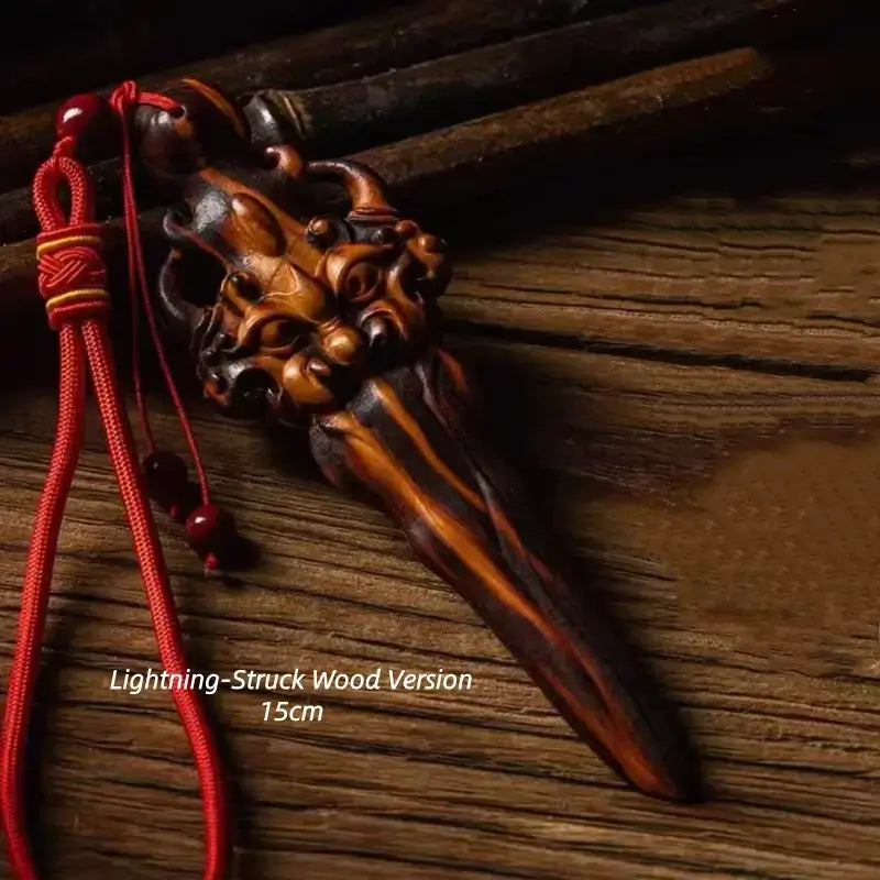 Natural Lightning-Struck Peach Wood Taoist Yazi Sword Pendant YINYANG-LuckyCharms.Shop