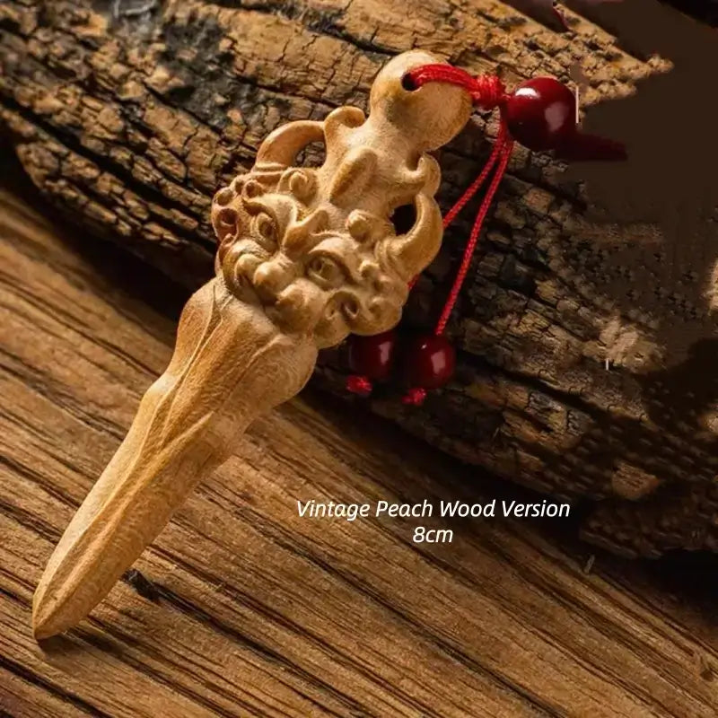 Natural Lightning-Struck Peach Wood Taoist Yazi Sword Pendant YINYANG-LuckyCharms.Shop