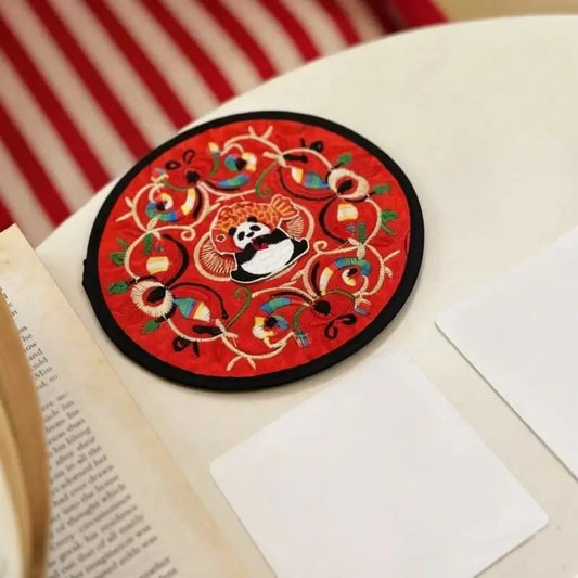 Panda Embroidered Fabric Tea Coaster (12cm)