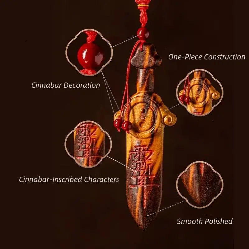 Natural Lightning-Struck Wood Taoist Big Dipper Peach Wood Sword YINYANG-LuckyCharms.Shop