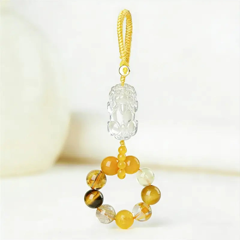 Five Elements Pixiu Crystal Keychain & Phone Charm | Natural Treasure Crystal, Wealth Attracting Talisman