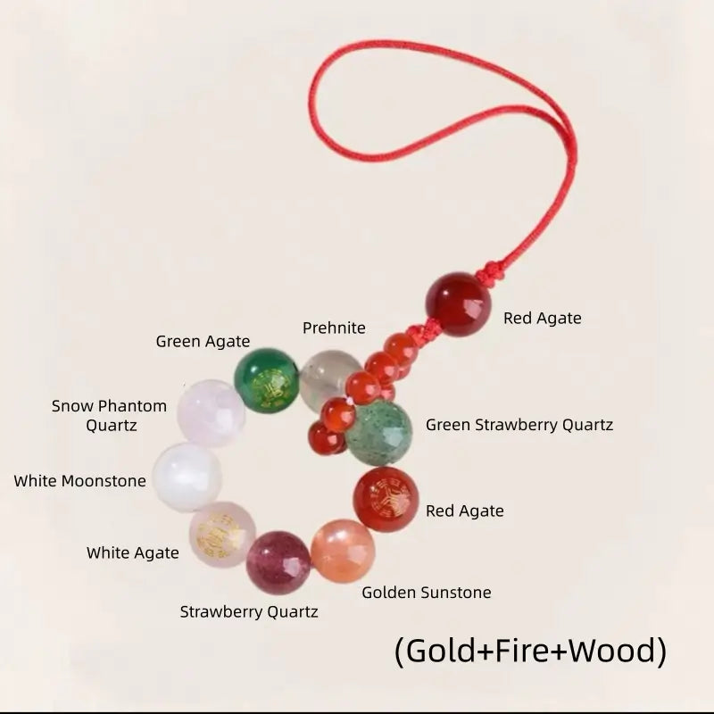 Breloque pour sac et téléphone ornée de plusieurs pierres précieuses, inspirée des cinq éléments bénis du Mont Putuo