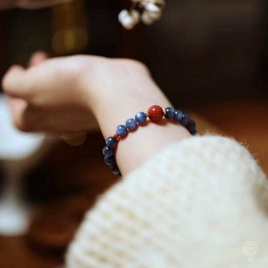 Natural 6A Cat's Eye Kyanite & Nan Hong Agate Stretch Bracelet