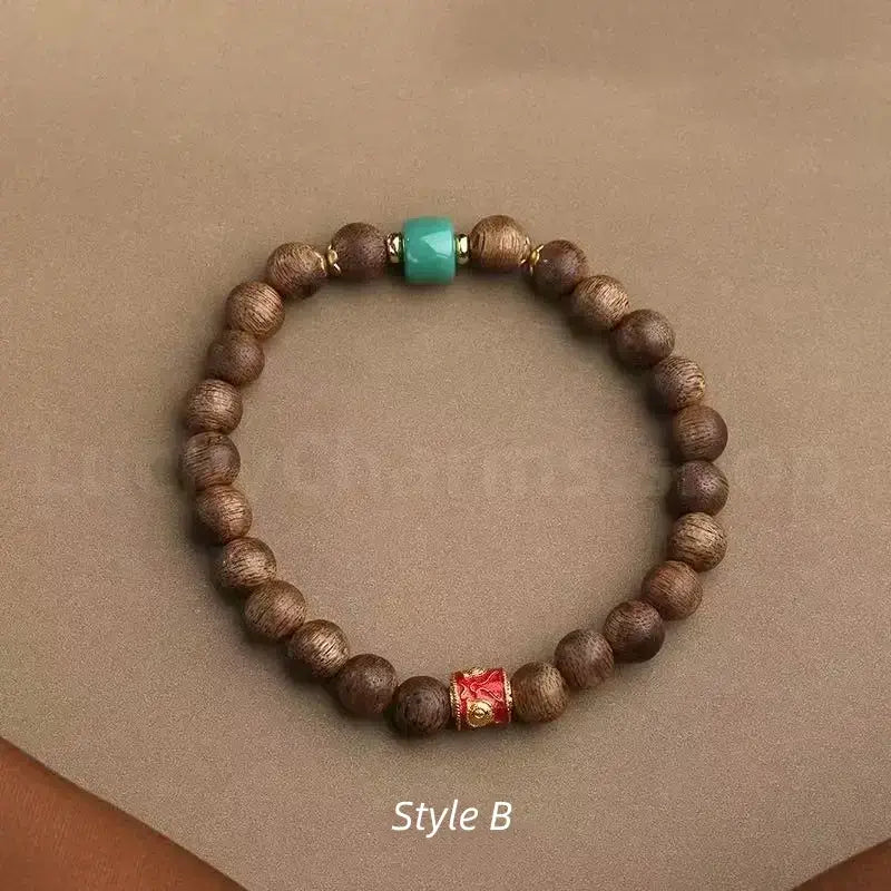 Red Sandalwood Carved Six-Syllable Mantra Men's Enpowered Bracelet-LuckyCharms.Shop