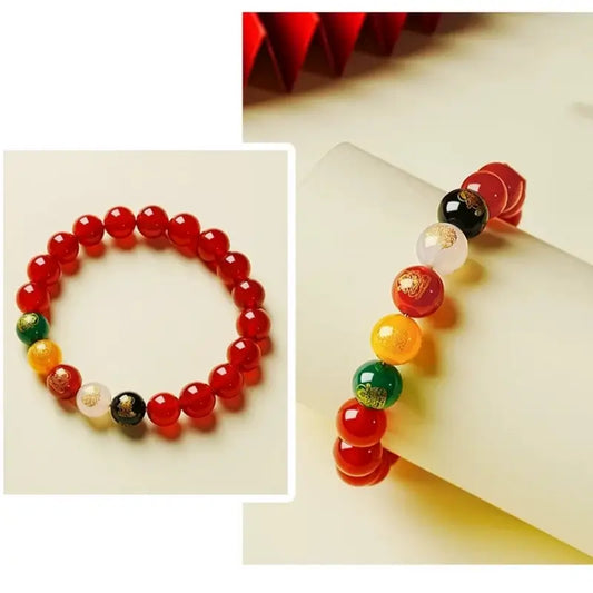 Natural Red Agate Five Gods of Wealth Bracelet | 10mm, Five Elements Agate, Adjustable, Fortune Attracting