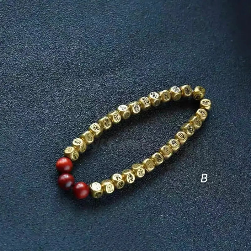Jiuhua Mountain Blessing Golden Light Mantra Fortune Bead Bracelet for Men-LuckyChrams.Shop