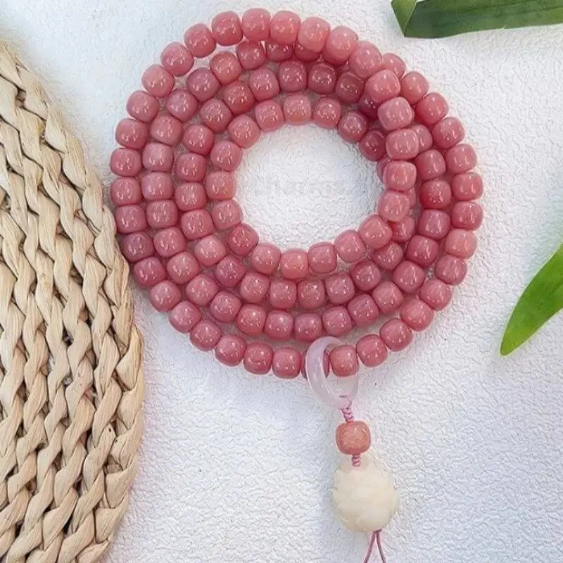 Deep Pink White Jade Bodhi 108-Bead Bracelet | Lotus Pendant Mala for Healing & Romantic Gifting-LuckyCharms.Shop