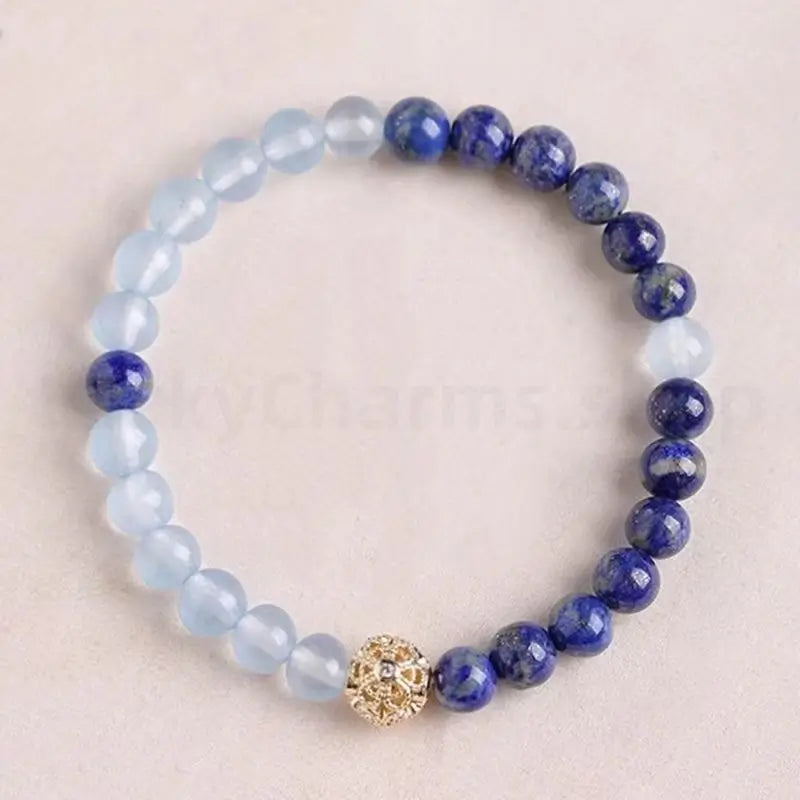 Natural Lapis Lazuli Aquamarine Beaded Bracelet for Success Wisdom Luck -LuckyCharms.Shop