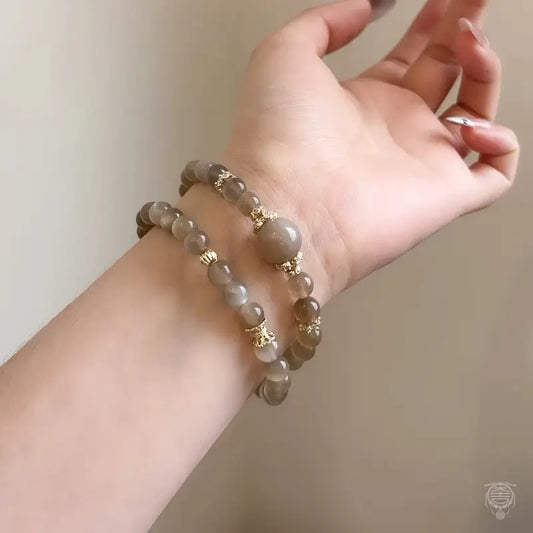 Silky Milk Tea Moonstone Double-Wrap Gemstone Bracelet