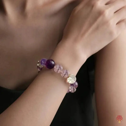 Natural Amethyst & High-Frequency Quartz Statement Bead Bracelet