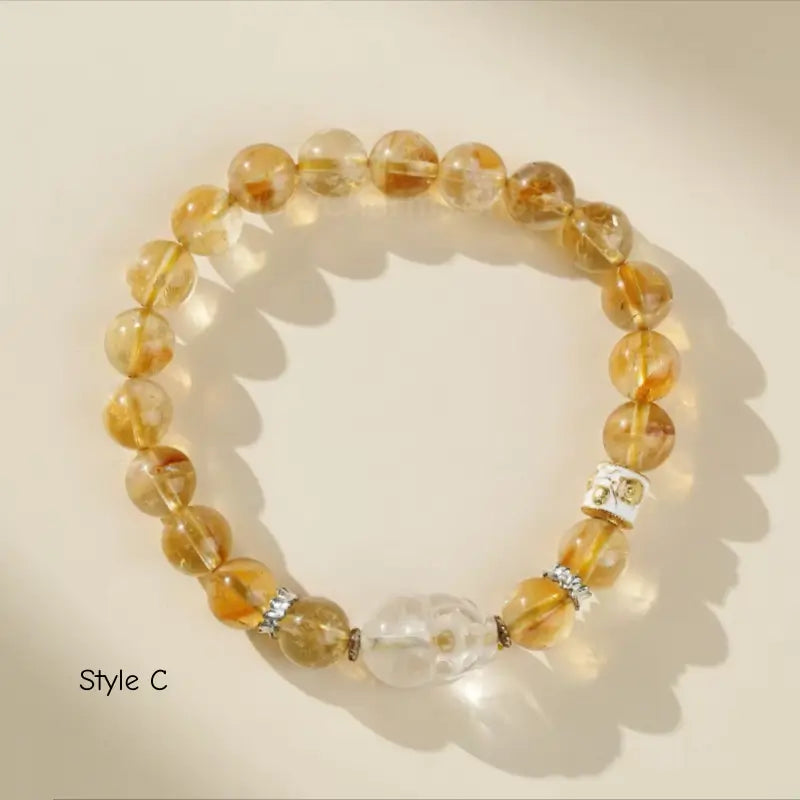 Citrine & Clear Quartz Pi Xiu Bracelet - Potala Palace Blessed Wealth Strand
