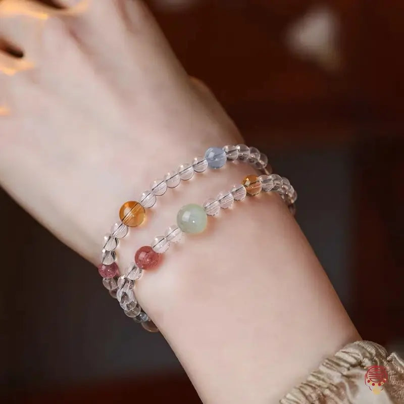 Natural Clear Quartz & Multi-Gemstone Double-Wrap Bracelet