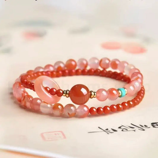 Natural Southern Red Agate Multi-strand Beaded Bracelet for Love-LuckyCharms.Shop