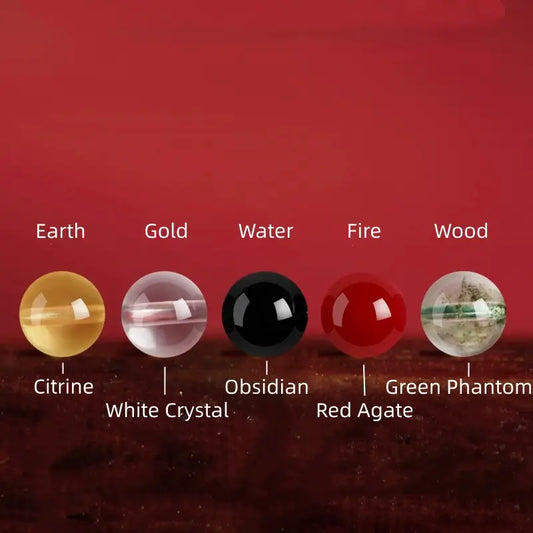 Bracelet à une boucle en cinabre naturel, orné d'une perle porte-bonheur et symbolisant les cinq éléments | Cinabre de haute pureté, pour la protection et la bénédiction