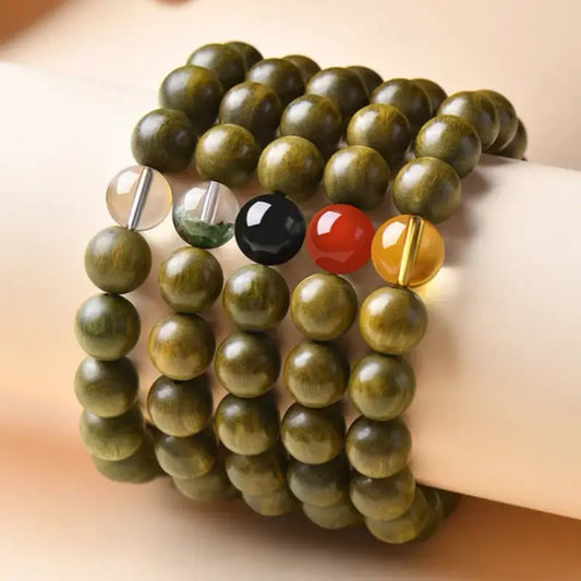 Mount Putuo Blessed Natural Green Sandalwood Five Elements Fortune-Turning Bead Bracelet