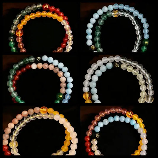 Mount Sanqing Blessed Natural Mixed Crystal Bracelet |Double Loop, Taoist Healing Energy Amulet