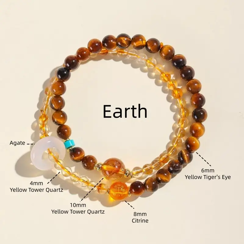 Bracelet double tour en cristal naturel dégradé des cinq éléments bénis du Mont Putuo