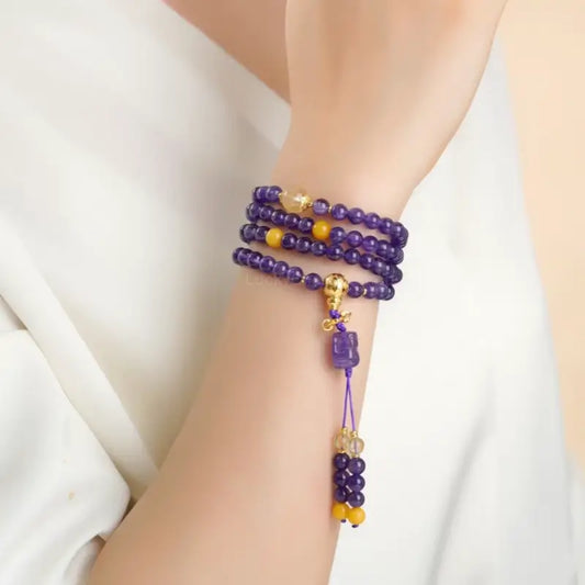 Amethyst & Beeswax 108 Mala Bracelet - Potala Palace Blessed Pi Xiu Strand
