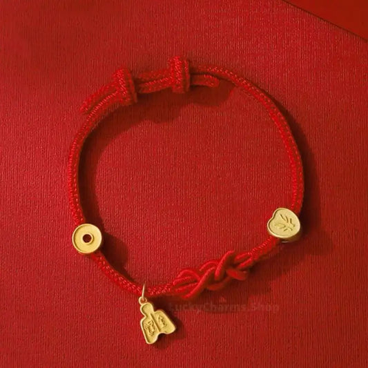 24K Gold-Plated All Things Auspicious Red Bracelet | Promotion Blessing Jewelry-LuckyCharms.Shop