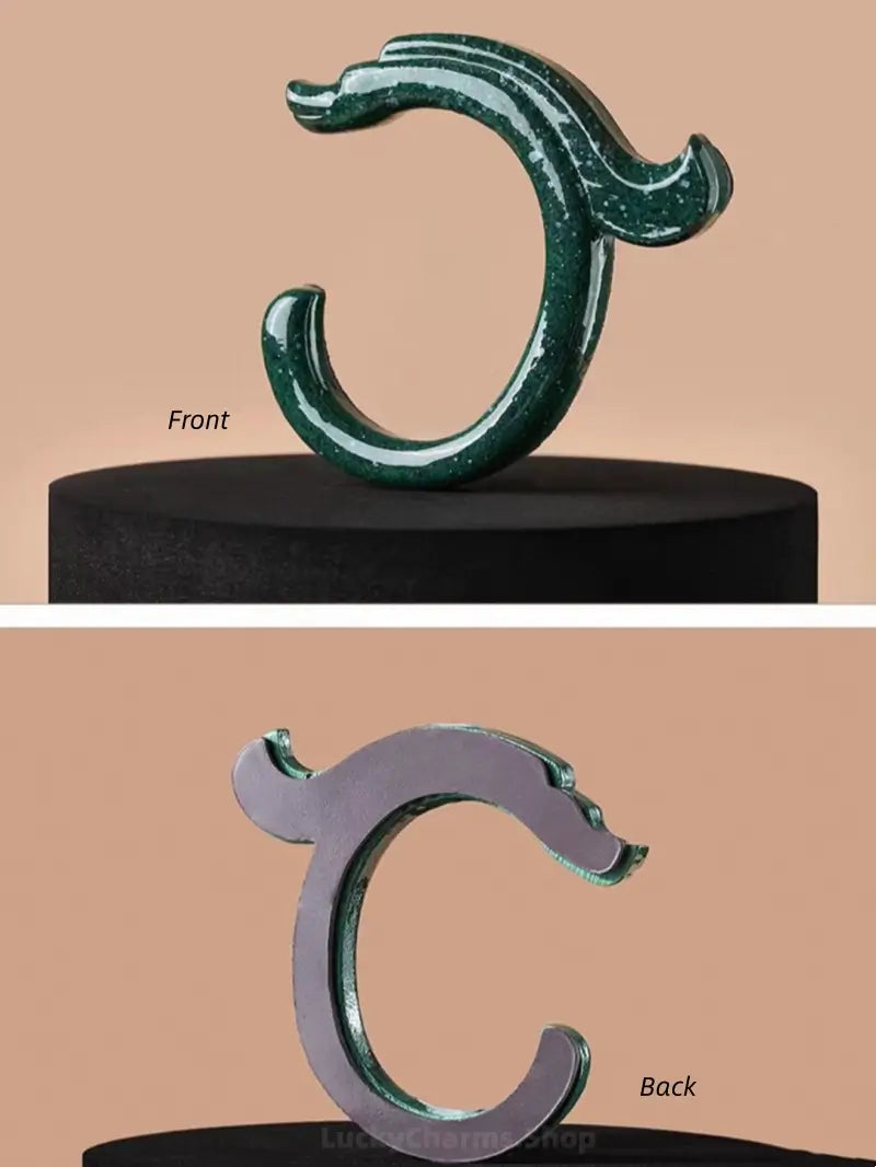 Front and back view of a C-shaped green jade dragon museum relic 3D resin fridge magnet.