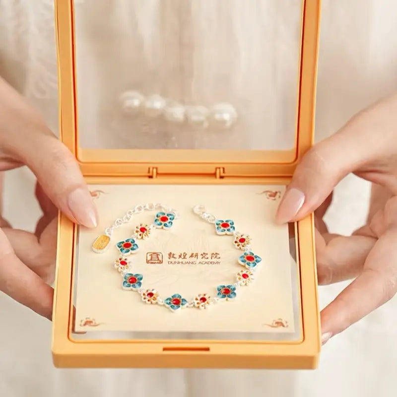 Dunhuang Academy Baoxiang Flower Enamel Adjustable Chain Bracelet