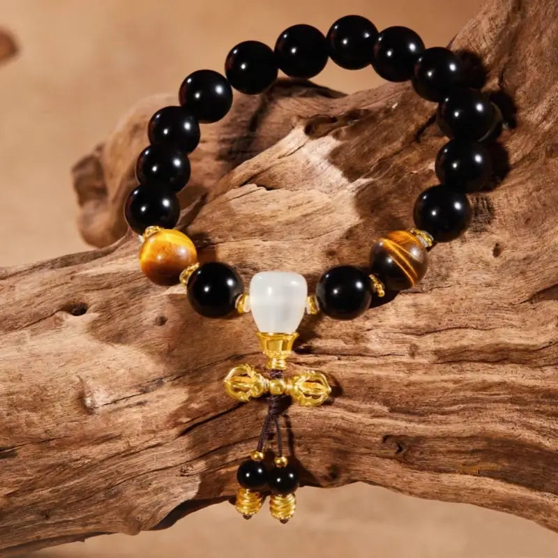 Prince Kung Mansion Red Agate & Obsidian Vajra Couples Bracelet Set