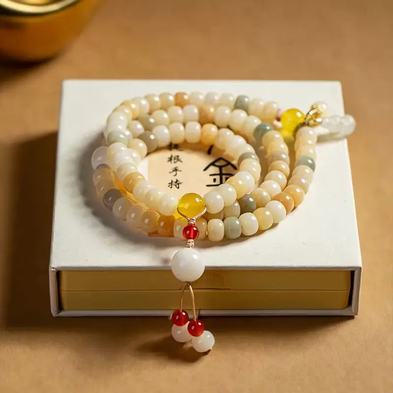 Nationalbibliothek „Reicher Jade- & Gold“-Bodhi-Wurzel-Edelstein-Wickelarmband