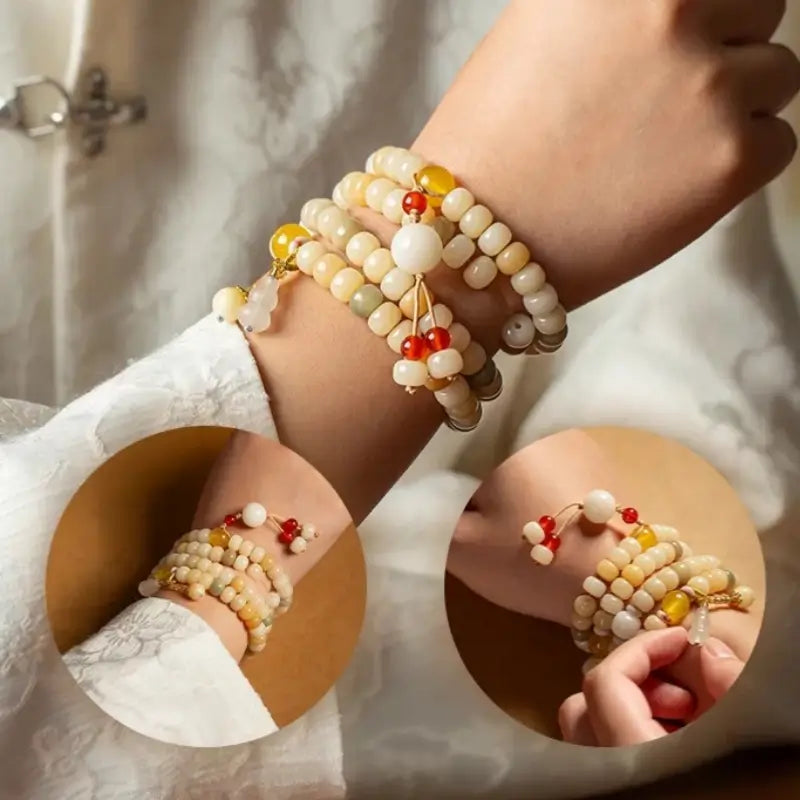 Nationalbibliothek „Reicher Jade- & Gold“-Bodhi-Wurzel-Edelstein-Wickelarmband