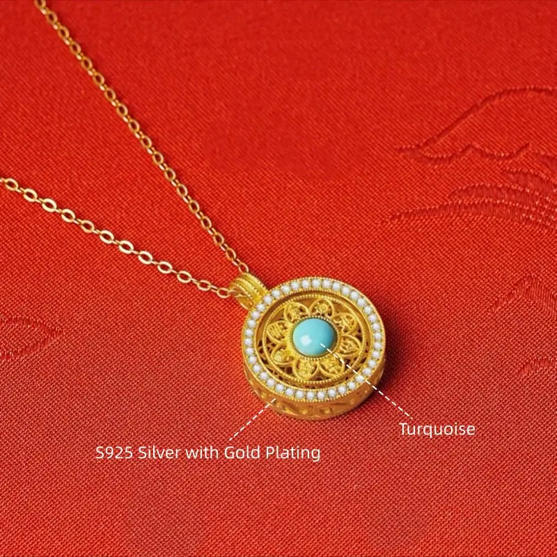 Pendentif-collier en argent pur vermeil Boussole des huit trésors du Musée du Palais