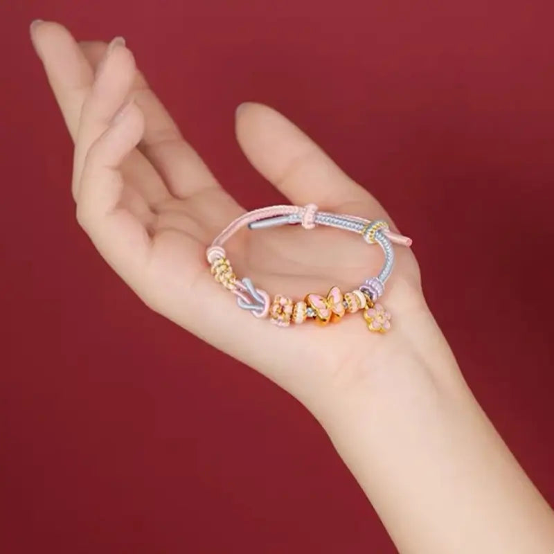 Palace Museum Magpie & Butterfly Enamel Hand-Woven Cord Bracelet