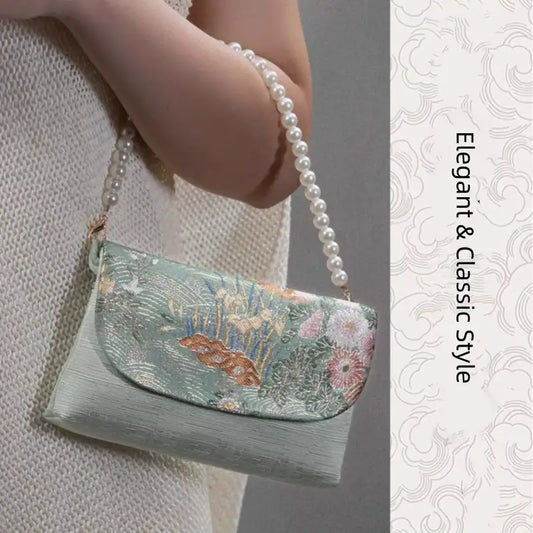 Intangible Heritage Song Brocade Silk Pearl Chain Crossbody & Handbag
