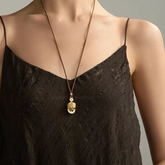 18K Gold Plated Pi Xiu Pendant Necklace - Statement Sweater Chain