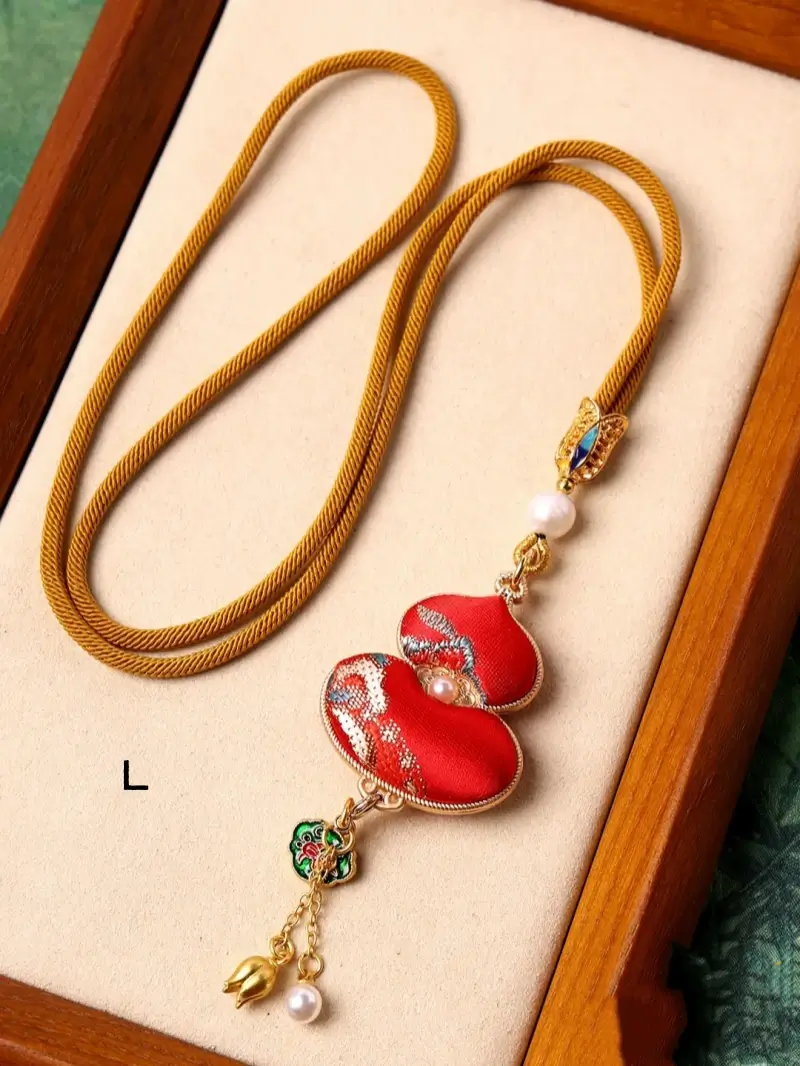Chinese Style Intangible Cultural Heritage Double-Sided Song Brocade Gourd Pendant Necklace & Sweater Chain-LuckyCharms.Shop