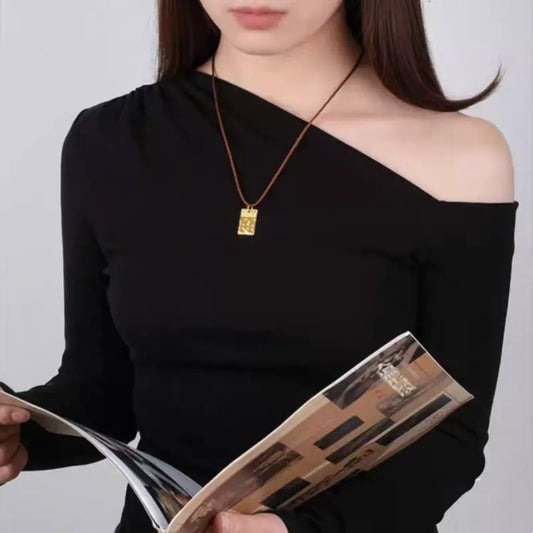 Pendentif Lu Lu Tong en or brillant fragmenté | Collier en cordon de cuir pour femme, 4 styles