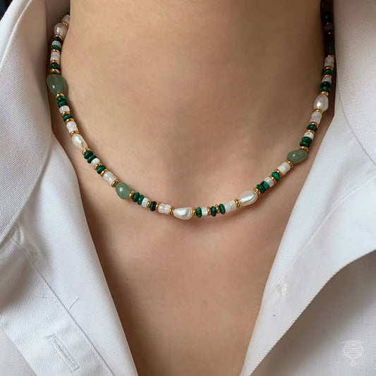 Natural Malachite, Freshwater Pearl & White Mother-of-Pearl Jewelry Set