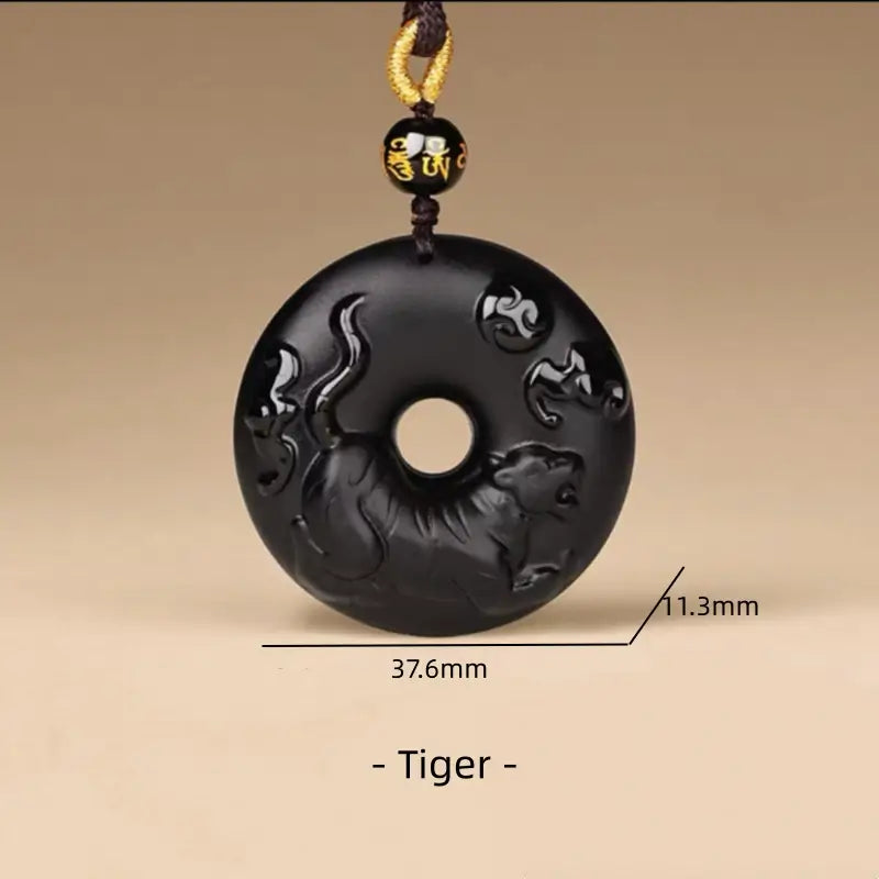 Natural Obsidian Chinese Zodiac Peace Buckle Necklace | Exclusive Protection Amulet
