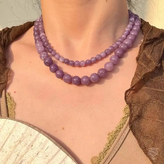 Collier de perles en calcédoine violette naturelle - Rang minimaliste