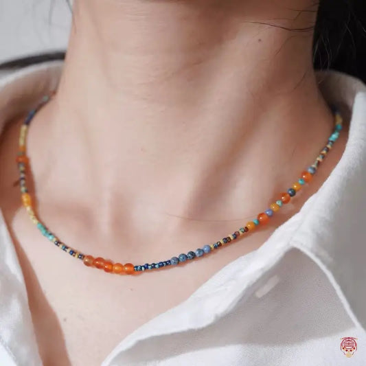Natural Jade & Red Agate Seed Bead Necklace & Bracelet Set