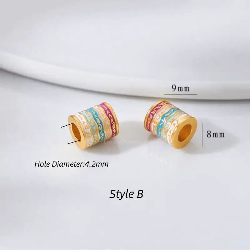 Style B colorful enamel wave gold-plated barrel bead for DIY bracelets. 9x8mm with 4.2mm hole.