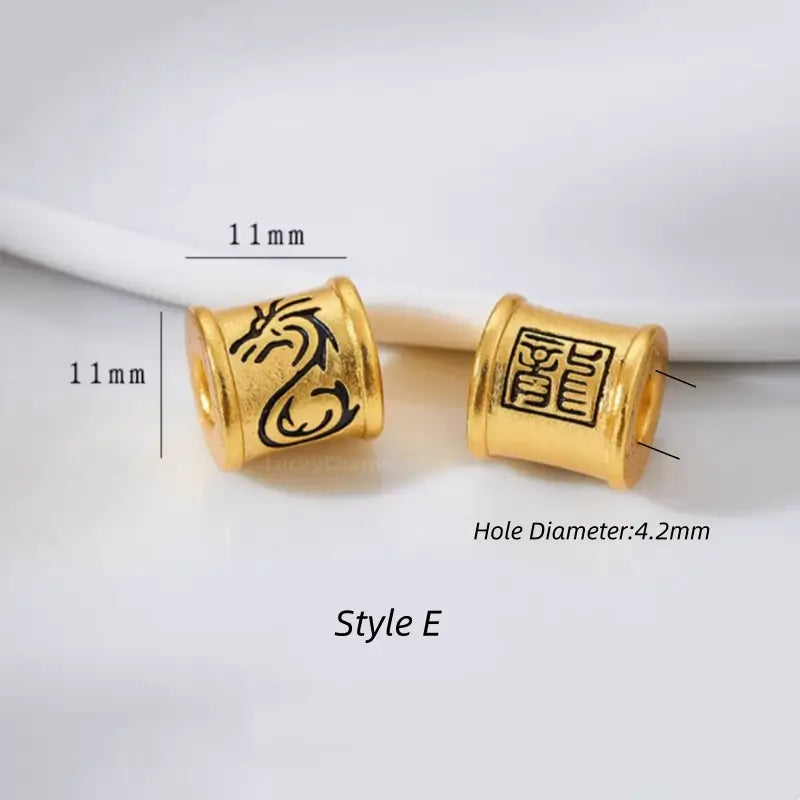Style E black dragon totem gold-plated barrel bead for DIY bracelets. 11x11mm with 4.2mm hole.