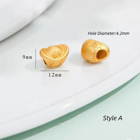 Gold-plated ingot-shaped through-hole beads - DIY Friendly Bracelet Accessories-LuckyCharms.Shop