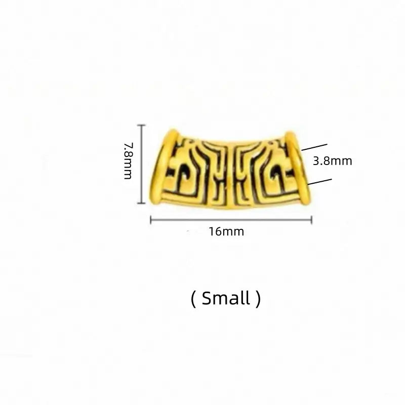 Small gold-plated Taotie pattern Lu Lu Tong bead dimensions measuring 16x7.8mm with a 3.8mm hole.