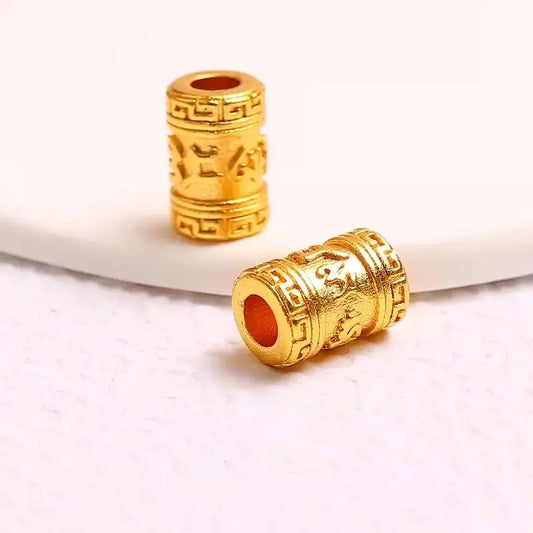 金メッキ六字真言盧盧通珠 | DIYハンドメイドアクセサリー(ペア)、真鍮ベース