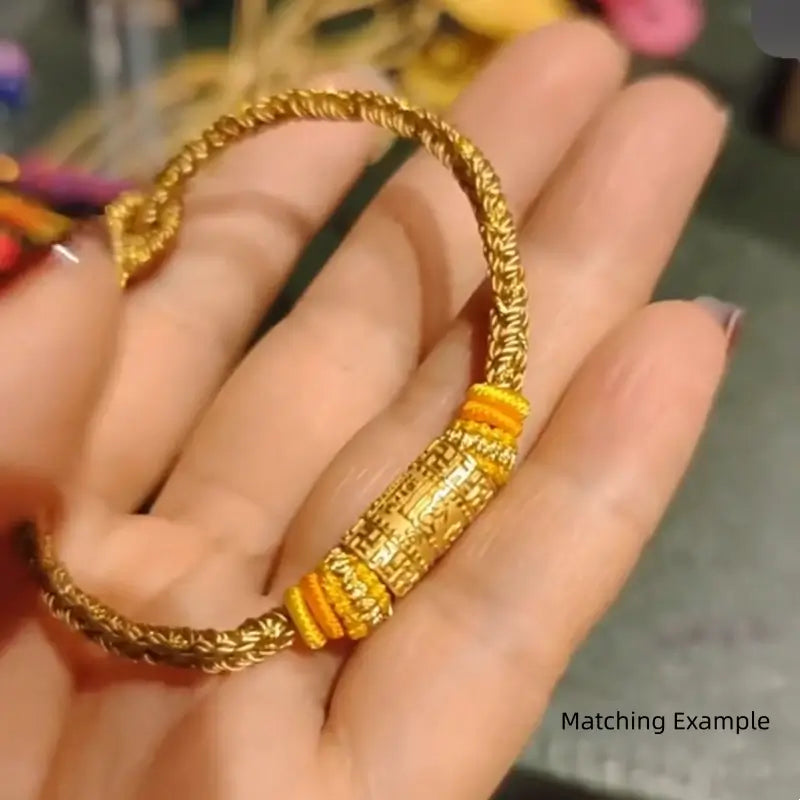 Gold-Plated Six-Syllable Mantra Lu Lu Tong Beads | Pair of DIY Handmade Accessories, Brass Base